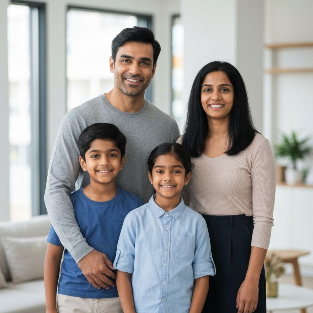 Happy Indian family protected by insurance